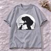 Moon Silhouette Bigfoot Cat Graphic Tee Casual Short Sleeve O Neck Top Funny Boop Letter Print Street Style Unisex T Shirt Top