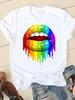 Clothing Summer Short Sleeve Watercolor Lip Sexy New Ladies Casual Unisex Fashion Graphic Tee Tshirts Female T Shirt Clothes