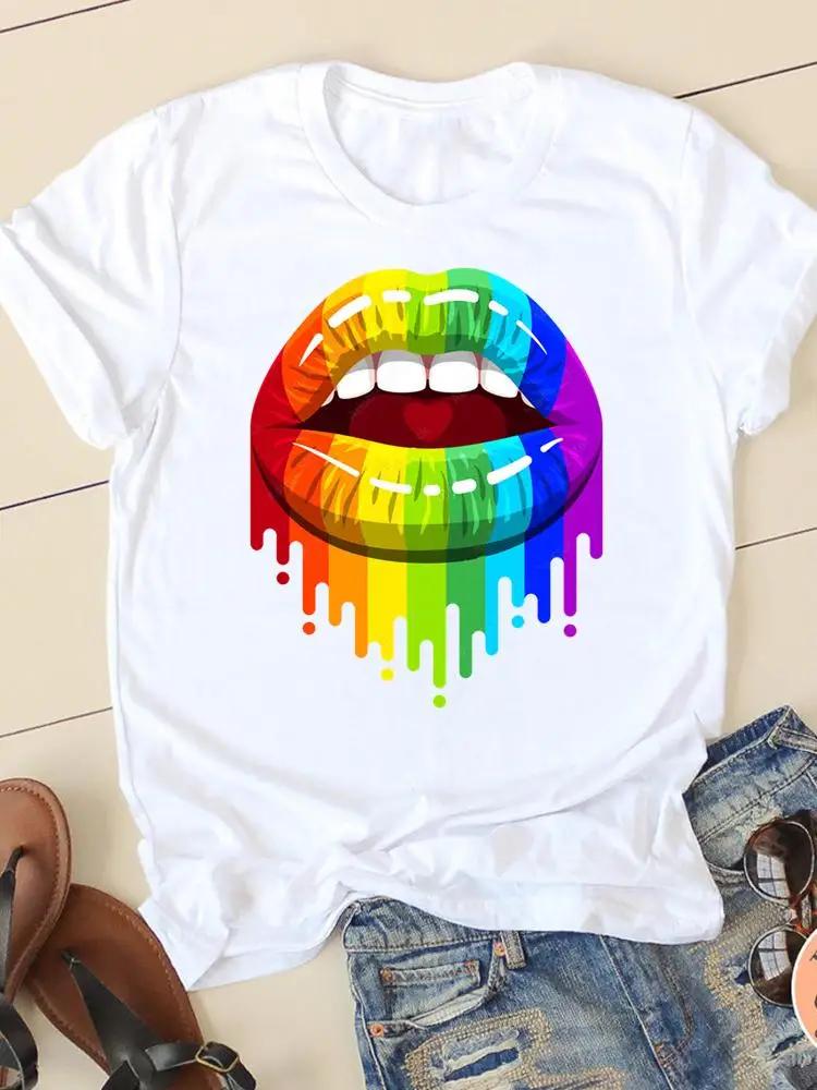 Clothing Summer Short Sleeve Watercolor Lip Sexy New Ladies Casual Unisex Fashion Graphic Tee Tshirts Female T Shirt Clothes