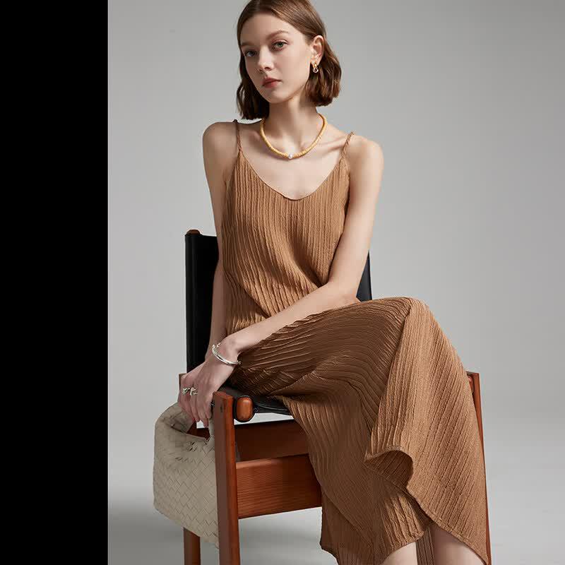 Wudao Summer Mulberry Silk V-Neck A-Line Cami Dress XL