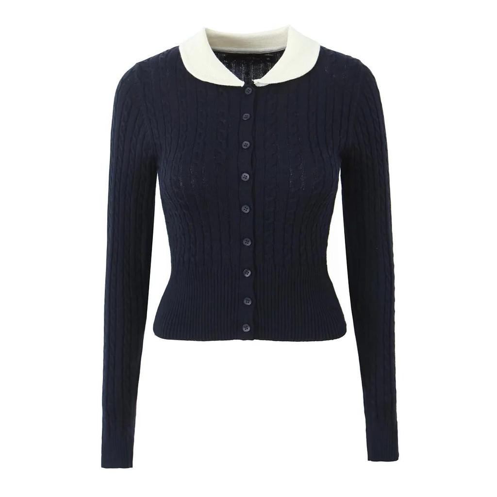 Spring 2025 Women's Age-Reducing Doll Collar Cable Knit Sweater