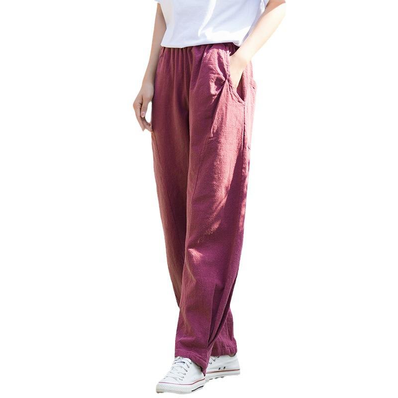 2025 Spring & Summer Loose Fit Ramie-Cotton Women's Yoga Pants - Sand-Washed Casual Bloomers