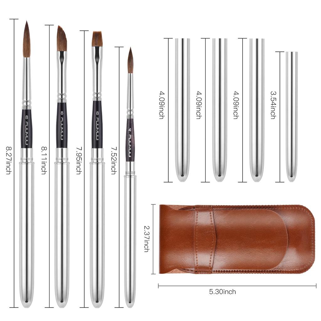 Kolinsky Sable Hair Round Watercolor Paint Brush Set of 4 - Portable Compact Artist Brushes with Pocket for Art, Gouache, Acrylic, and Oil Painting