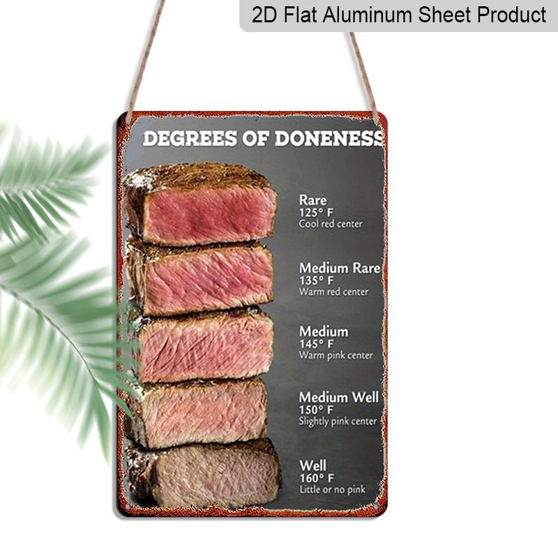 

2D Flat 1pc Metal Sign, Steak Doneness Guide AluminiumPainting Decoration, Vintage Look for Home, Office, Gym, Bedroom Decor - A Great Gift, 8X12 20*30cm