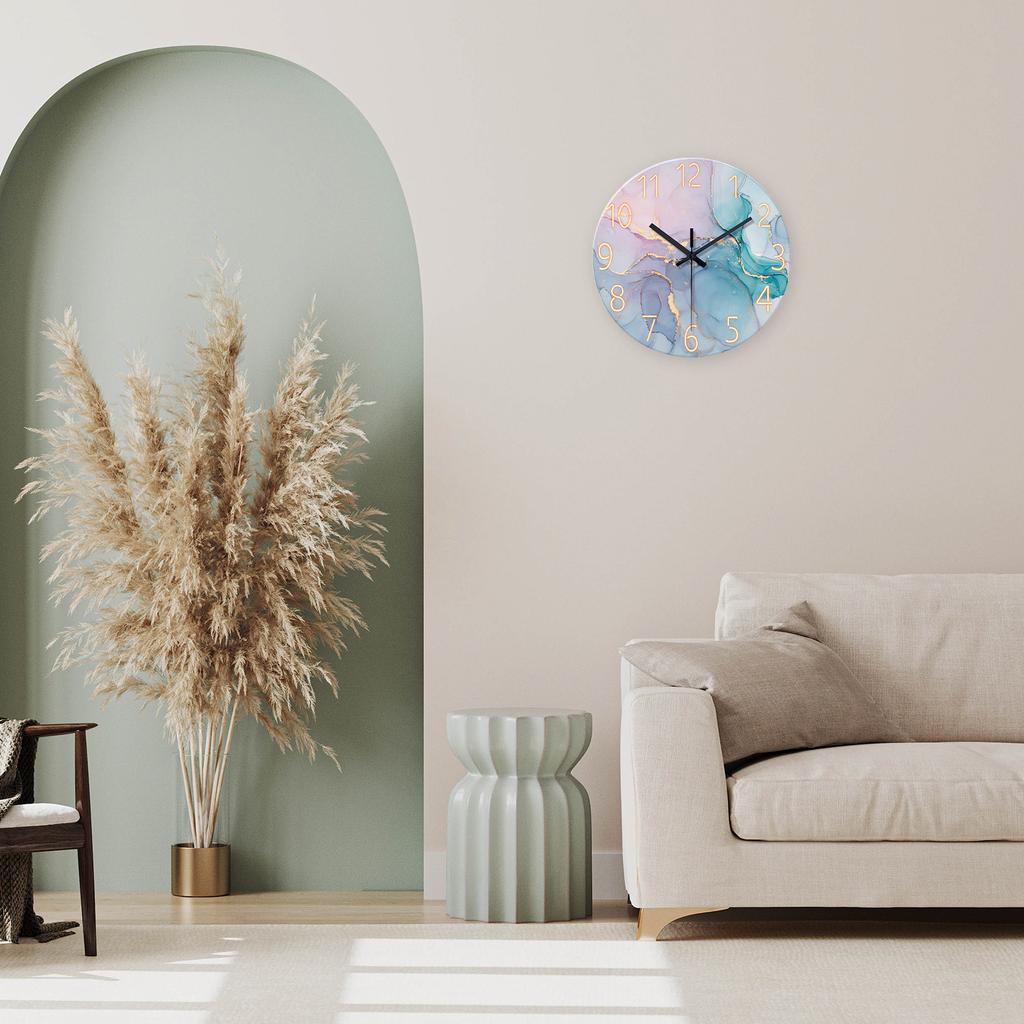 Modern Fashion Marble Texture Pattern 4mm Thickeneded Tempered Glass Wall Clock Wall Clock Silent Quartz Clock (Without Battery)