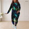 Women Plus Size Two Piece Set Round Neck Long Sleeve Top Fitted Pants Printed Casual Outfit