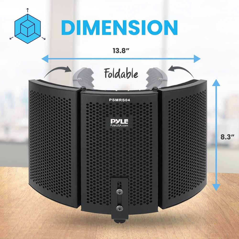 Pyle Microphone Isolation Shield 3-Panel Noise Absorption Recording Booth Acoustic Vocal Attenuation Filter 1.6-inch Foam Adjustable Microphone Depth