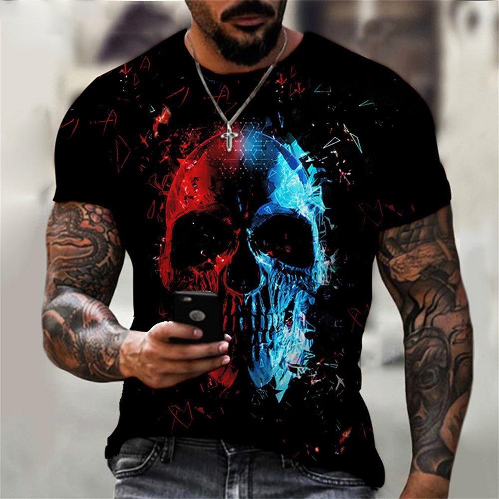 Summer Fashion Retro Skull 3D Printed T-shirt Hip Hop Personality Super Cool Horror Casual Fashion Loose Men T-shirt