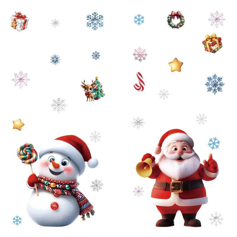 1/2 Pcs Christmas Window Clings With Snowman Santa Snowflake Patterns Removable For Xmas Holiday Party Window Decorations