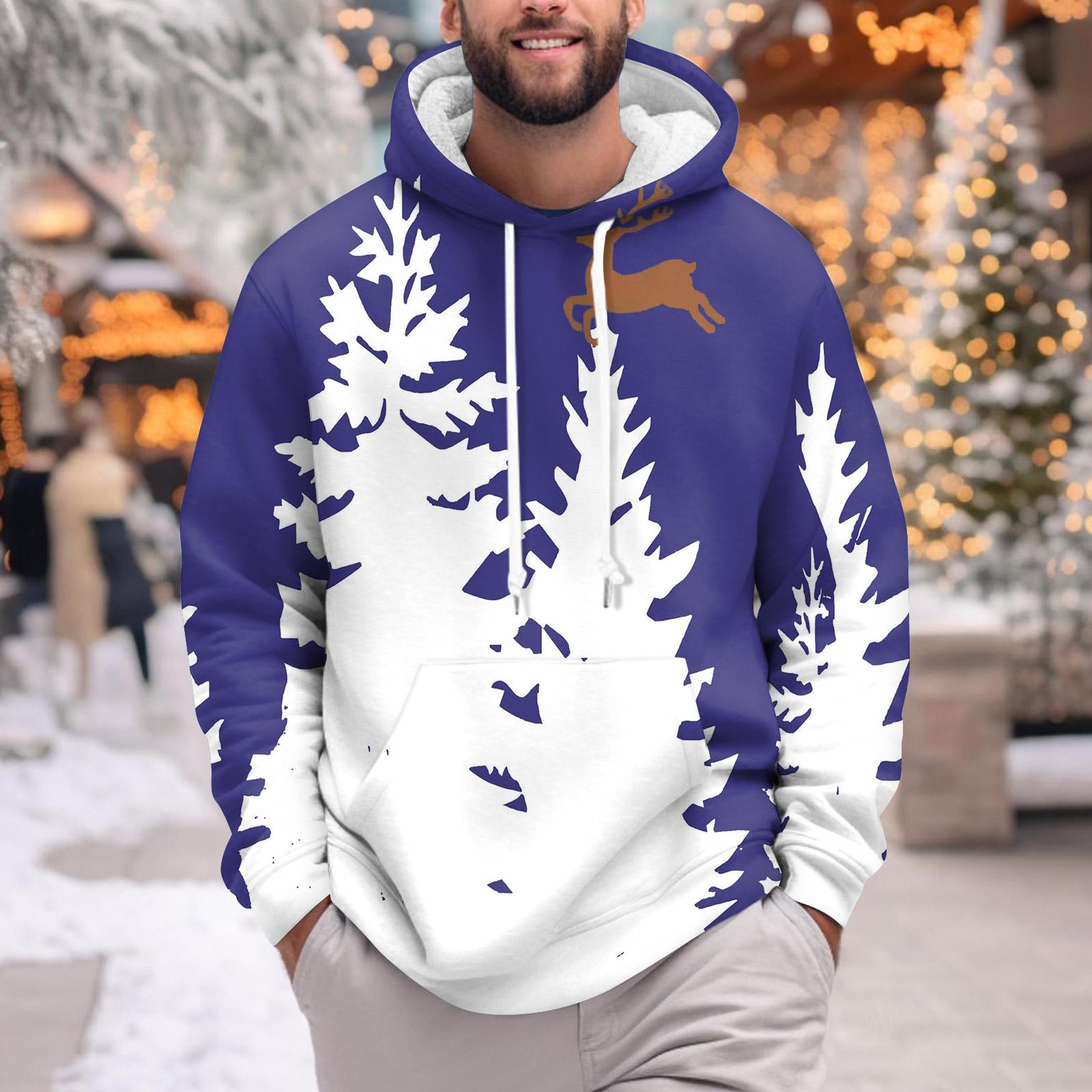 Мужское теплое плюшевое пальто с принтом, флисовый свитер, повседневное пальто, свитер с карманами, зимнее пальто L синий