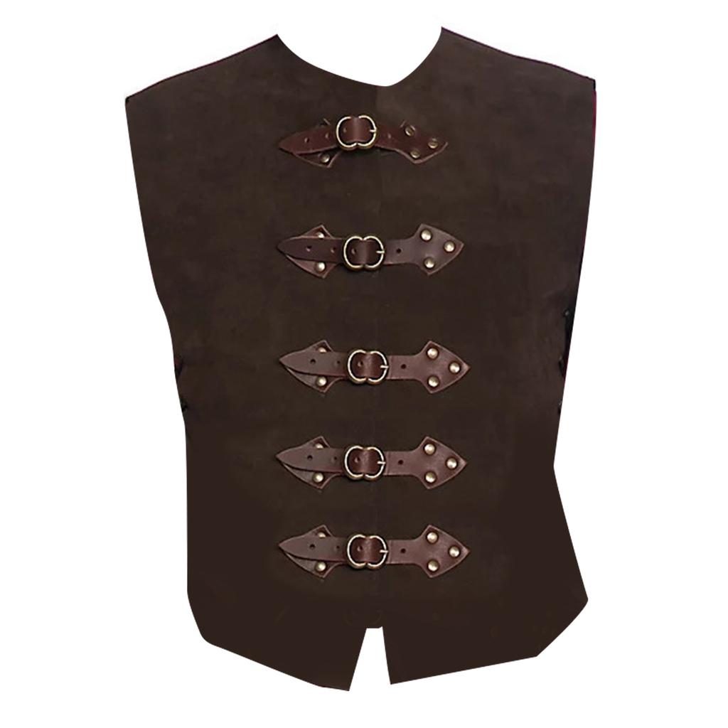 Men Medieval Cosplay Vest Medieval Costume Accessories, Medieval Cosplay Vest with Adjustable Buckles and Drawstring