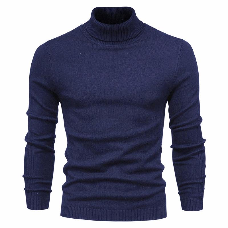Men's High Collar Casual Knitted Pullover Sweater for Autumn and Winter