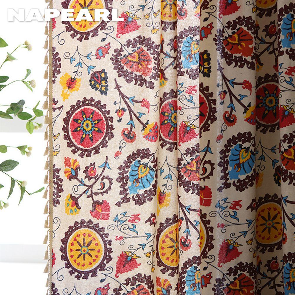 1PC NAPEARL Perdele din bumbac in stil boem 40% draperii semi opace pentru fereastră cu ciucuri pentru living dormitor Home Decor