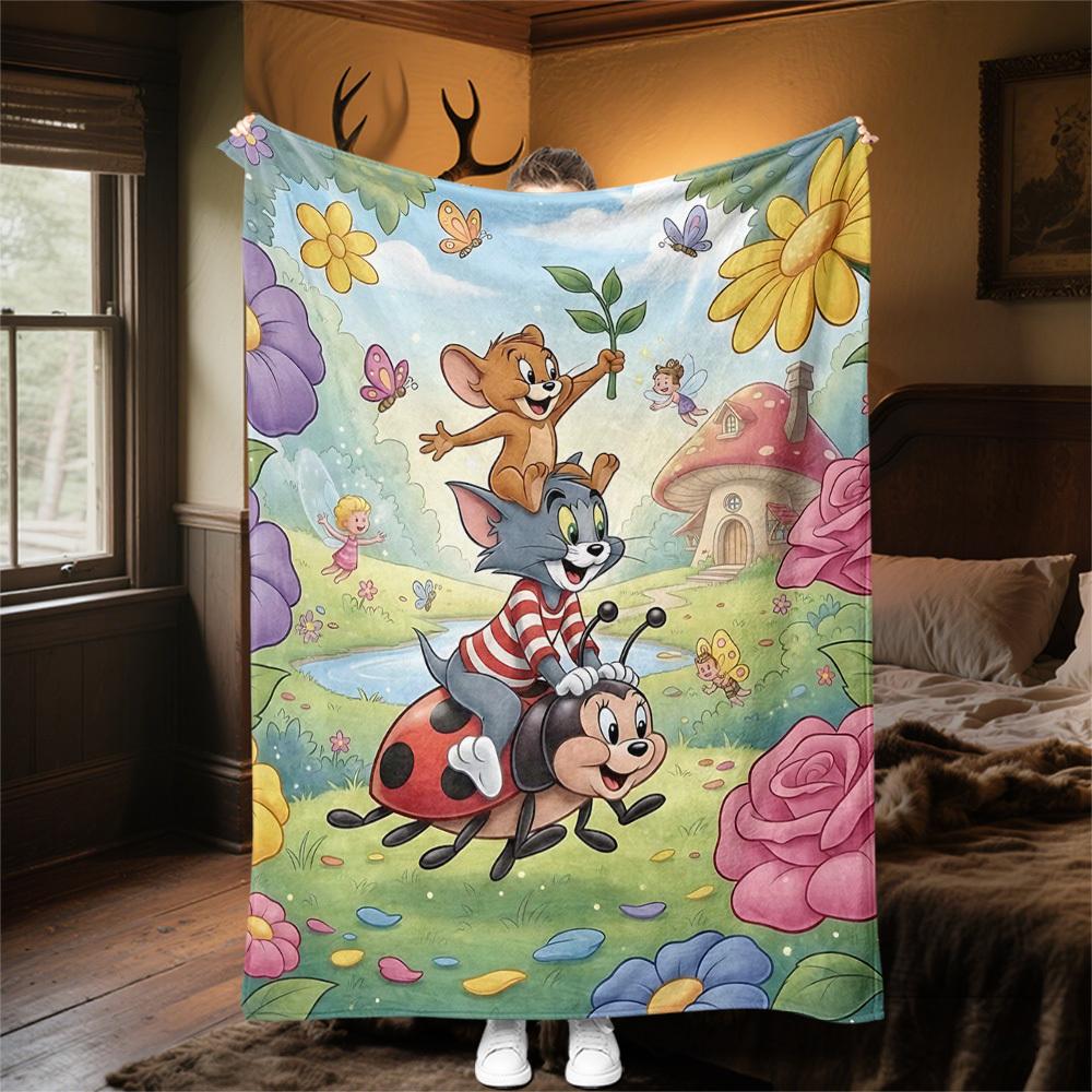 1pc Tom and JerryOutdoor Flannel Blanket Soft Plush Decor for Picnics, camping,Bedroom, Playroom, or Lunch Breakn1154A