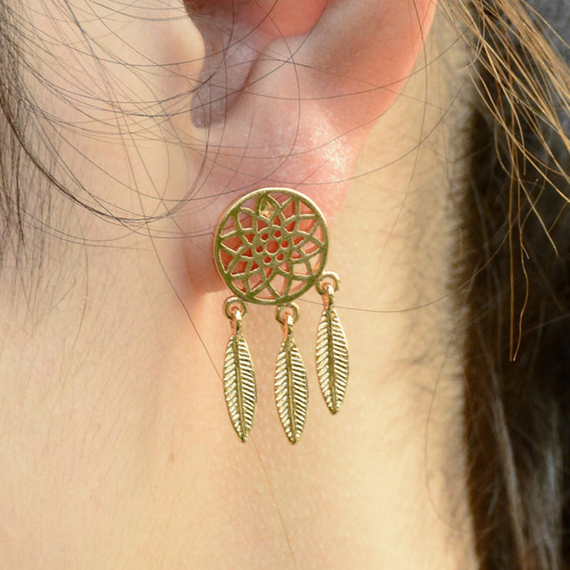 

Golden Color Dream Catcher Feathers Tassel Dangle Earring for Women Bohemian Statement Round Drop Earring Zircon Gift Wholesale золотой