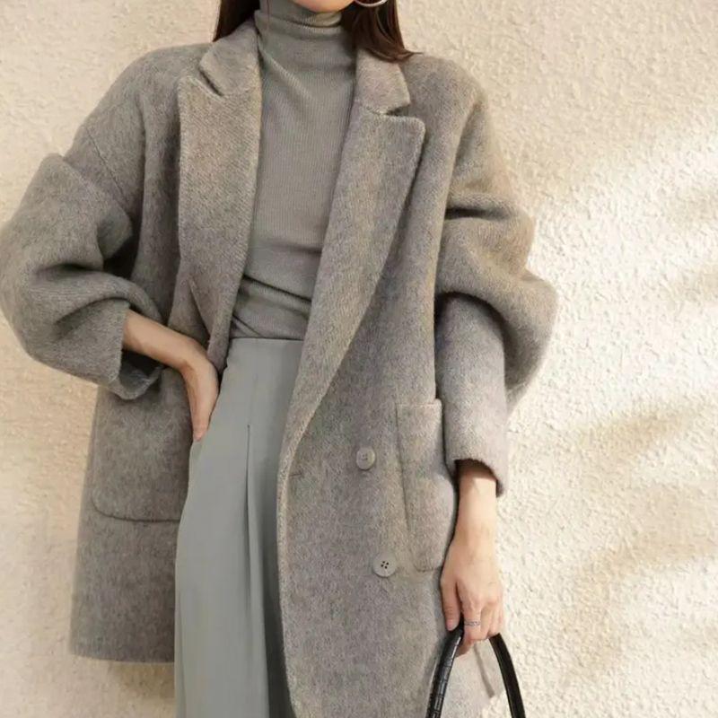 2025 Herbst/Winter Hepburn-Stil Damen Wollmantel in Midilänge - Vielseitig & Locker Koreanische Mode