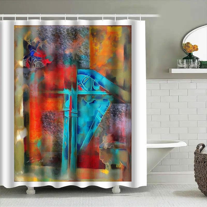 Shower Curtain Waterproof Abstract Ocean Wave Art Bathroom Decor Set Modern Coastal Home Textile Beach Theme Backdrop