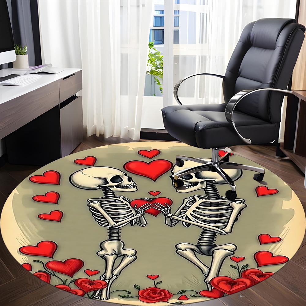 1pc Love Skeletons Office Round Area Rug, Indoor Mat Suitable ForOffice, Under Office Chairs Bedroom Living Room Home Decor, D128