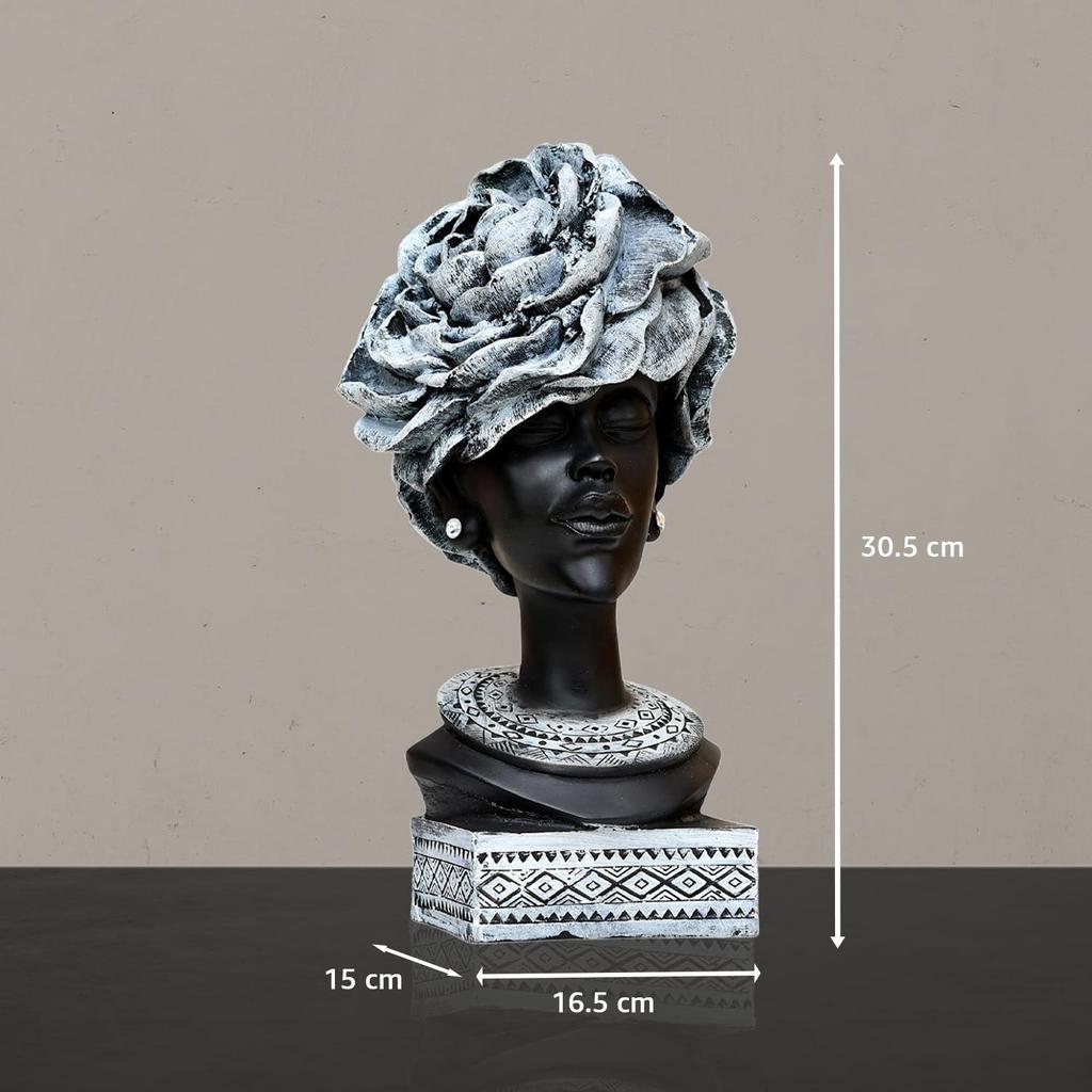 Graceful Afro-Inspired Woman Figurine | A Celebration of Culture & Beauty | Elevate Your Décor with Timeless Elegance – Pack of 1, Black & Grey