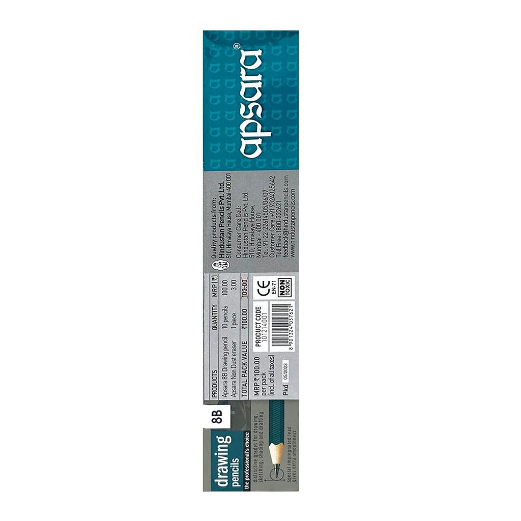 Apsara Drawing Pencils 8B Set Pack of 1 (10 Pcs) Special Impregnated Lead for Sketching, Shading & Drafting Tools Artists