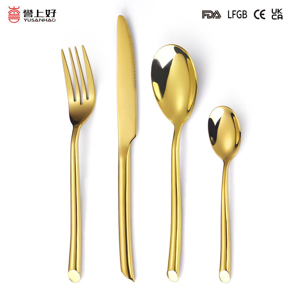 Stainless Steel Western Tableware Steak Knife Creative Hotel Household Round Handle Oblique Tail Knife and Fork Spoon Mirror Light