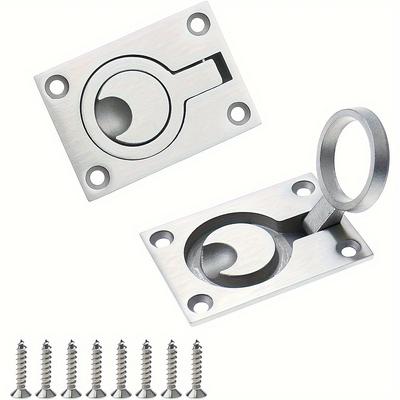 2 piezas de manijas de anillo de elevación empotradas cuadradas de acero inoxidable, manijas empotradas ocultas para muebles, manijas empotradas para gabinetes con tornillos