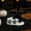 Collectible Resin Pet Sculpture Halloween Dog/Cat Skull Figurine, Gothic Animal Statue Skeleton Cat Dog Ornaments for Desk Fireplace, Spooky