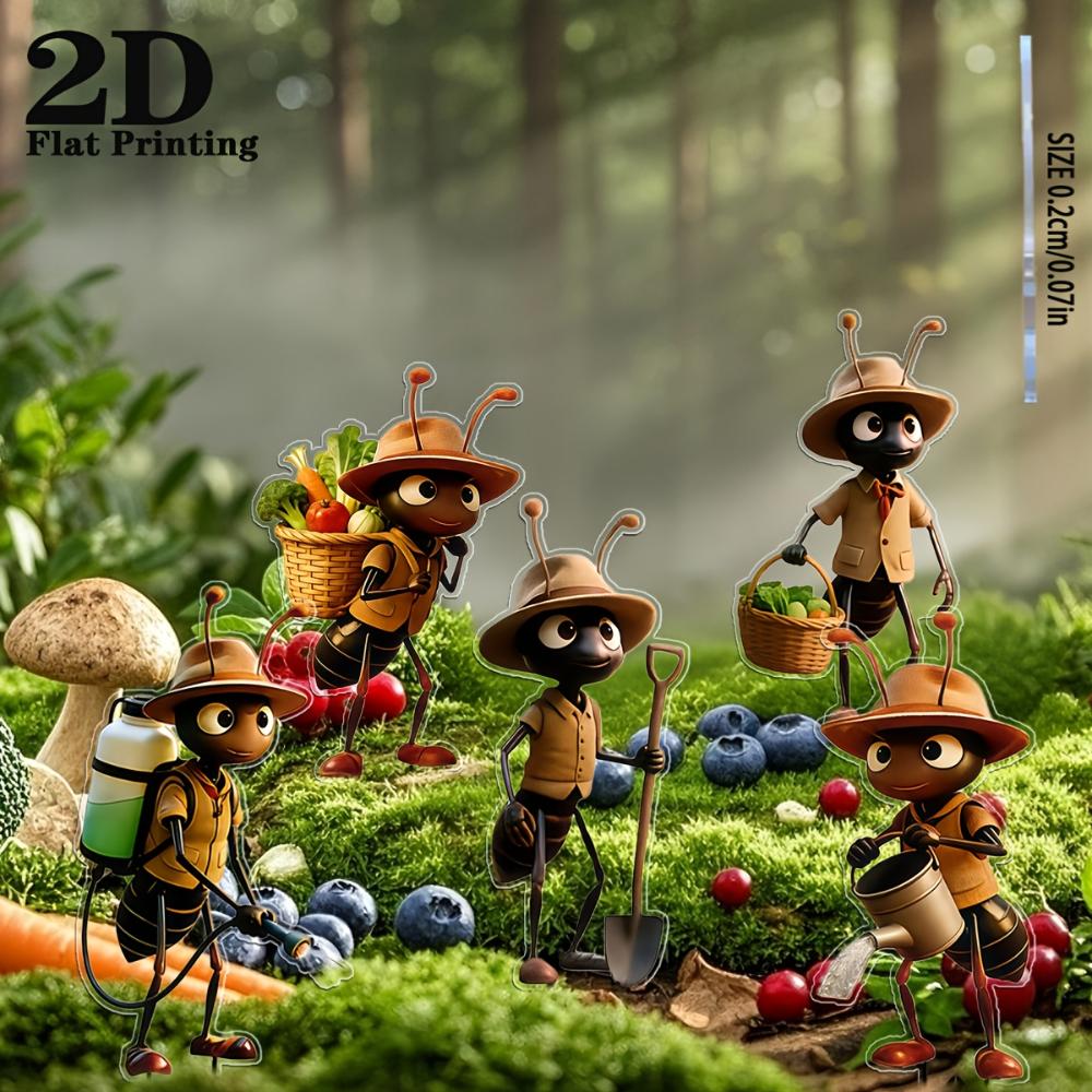 2D Flat 5Pcs Ant Acrylic Garden Decor Set Reusable For Yard Lawn Planter Outdoor Ornaments Gift