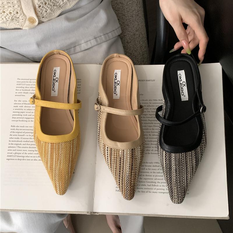 Bailamos Women Flats Fashion Point Toe Slip On Mules Shoes Soft Slippers Flat Heel Outdoor Casual Dress Sandals