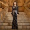 New European and American Style Long-Sleeve Round-Neck Slim-Fit Sequin Mermaid Evening Dress