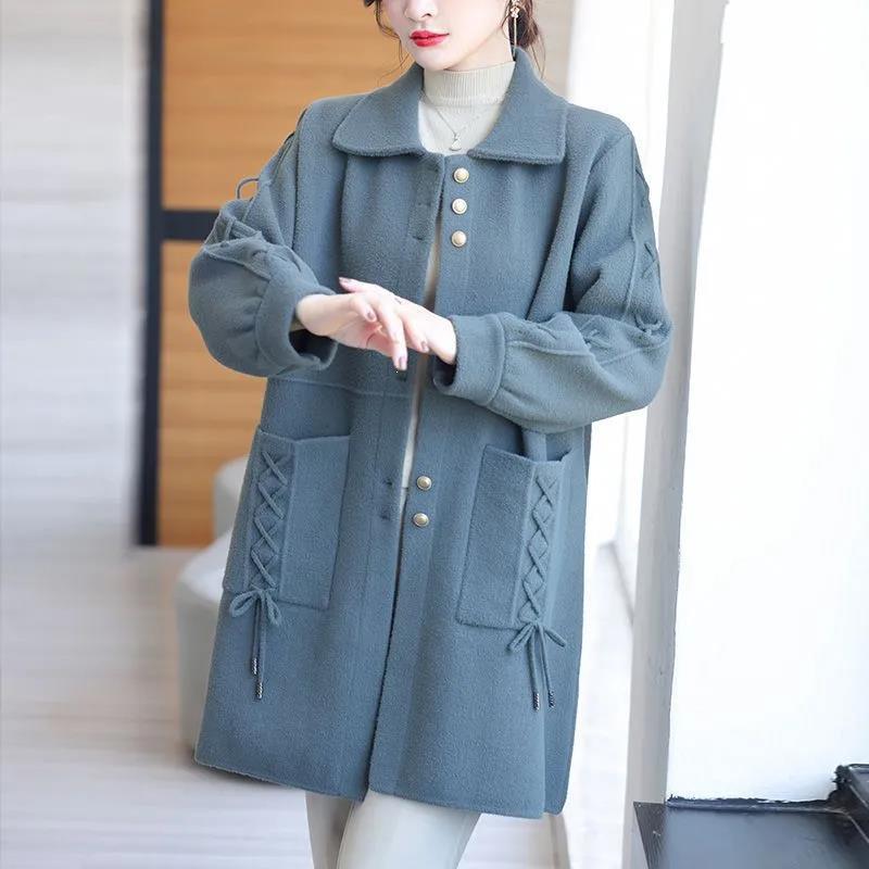 

Women s Mid-Length Double-Sided Cashmere Coat - Lazy Style Plus Size for Middle-Aged Mothers, Autumn/Winter Collection. 2XL (126-135 kg)