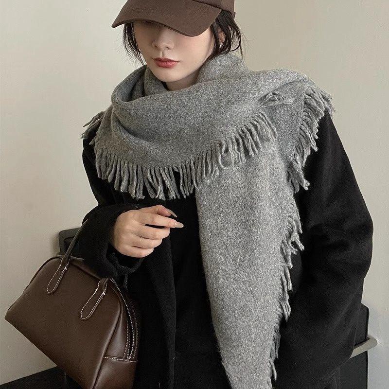 Korean Niche Tassel Triangle Shawl for Women - Versatile, Warm Autumn Winter Scarf