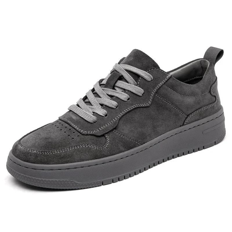 

Модные бархатные мужские рабочие кеды 2025 Новые винтажные универсальные трендовые туфли на толстой кожаной подошве и повседневные туфли на платформе для мужчин 41 серый