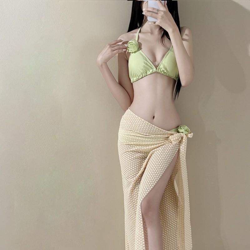 

Island Vacation In Bali Thailand Wearing A Split Swimsuit Women s Sexy Bikini Three-piece Suit Covering Belly Showing Slimming Hot XL зелёный