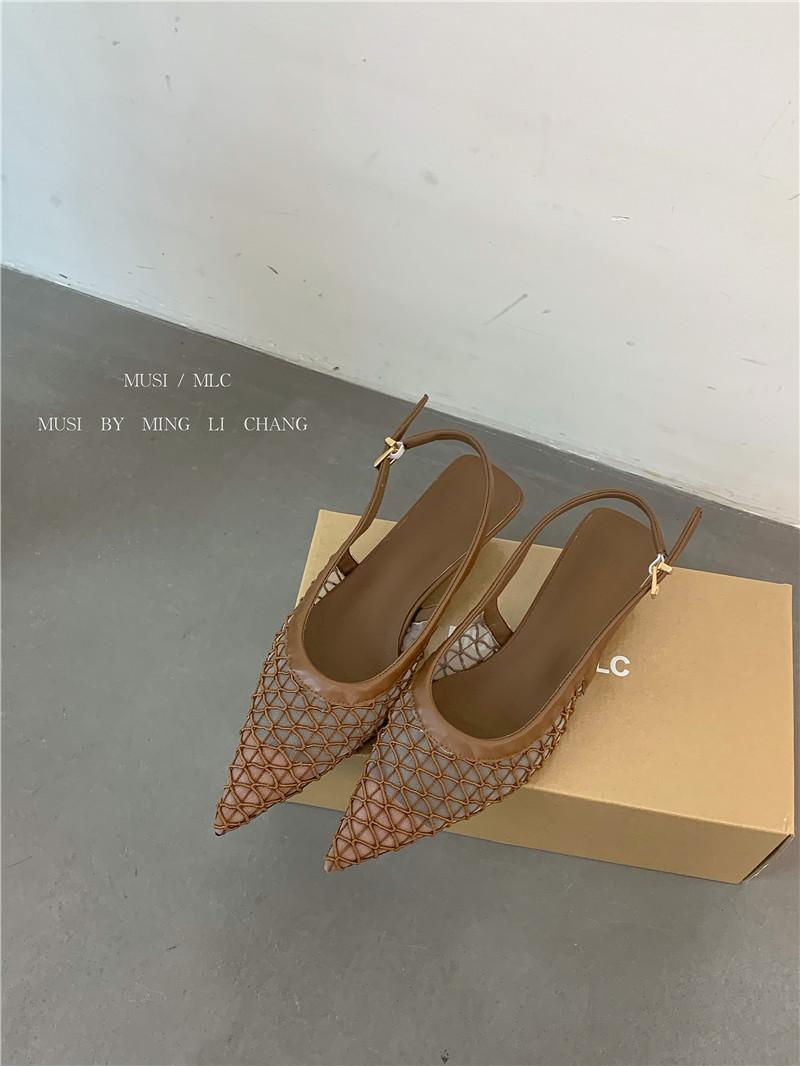 

Thin heel breathable mesh bag head sandals women s shoes 2025 summer new Korean version fishing net shoes hollow pointed sandals women 40 коричневый