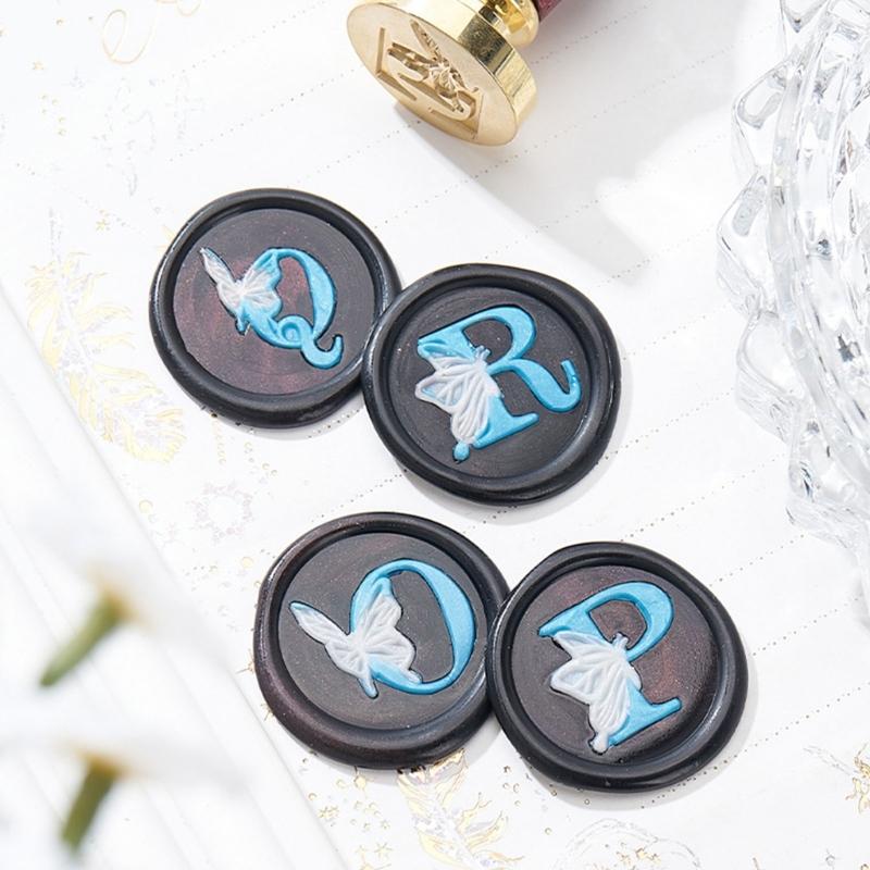 Butterfly Letter Pattern Wax Seal Stamp Head Metal Wax Stamp Head for Valentines Card Birthday Card Invitations Envelope