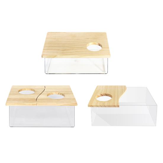 Yousheng Hamster Sandbox Transparent Visible Large Space Smooth Edge Burr Free Lid Design Take Bath Wood Hamster Shower Bathtub Sandbox Cage