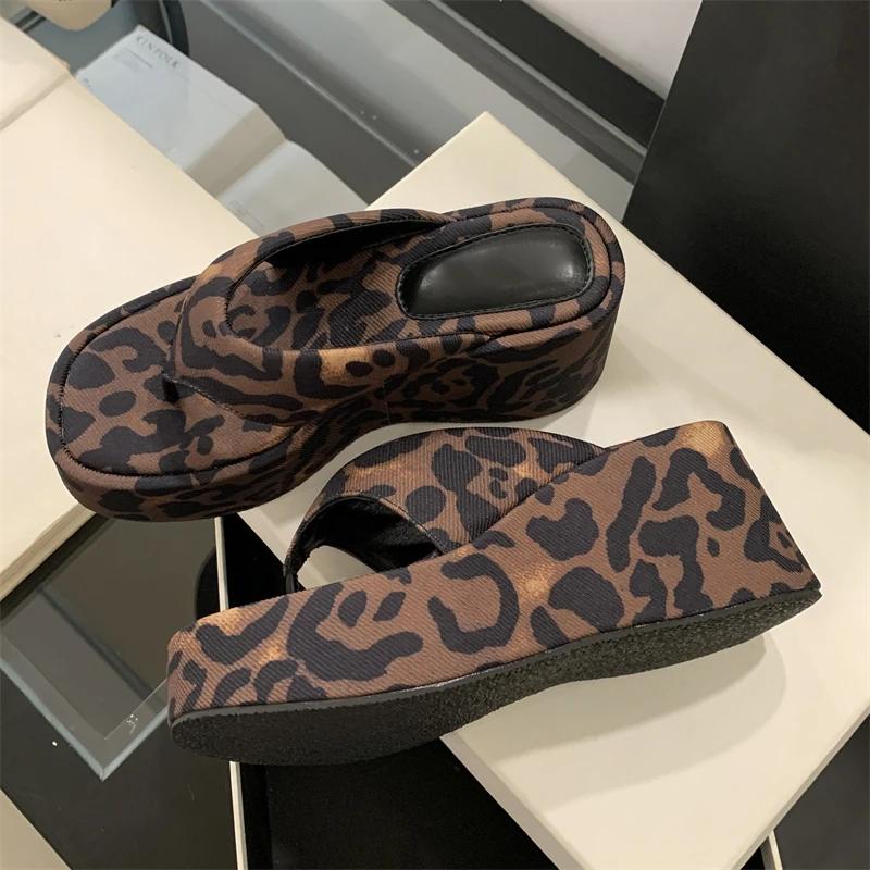 Fashion Eilyken Summer  Fashion Clip Toe Leopard Print Platform Wedge Woman Slippers Chunky Heels FLIP FLOPS Shoes Zapatos De Mujer
