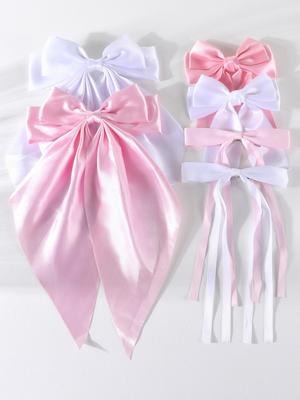 2/4/6Pcs Bow Ribbon Hair Clip for Women Pink White Satin Spring Clip Ponytail Bowknot Hairpin Girls Hair Accessories Gift