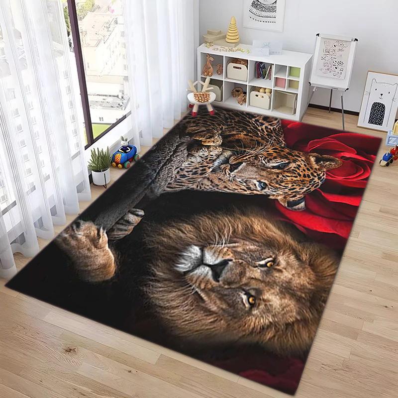 1PC Lion pattern printed Carpet Rug for Living Room Bedroom Home Sofa Decoration,Non-slip Floor Mat Floor mat