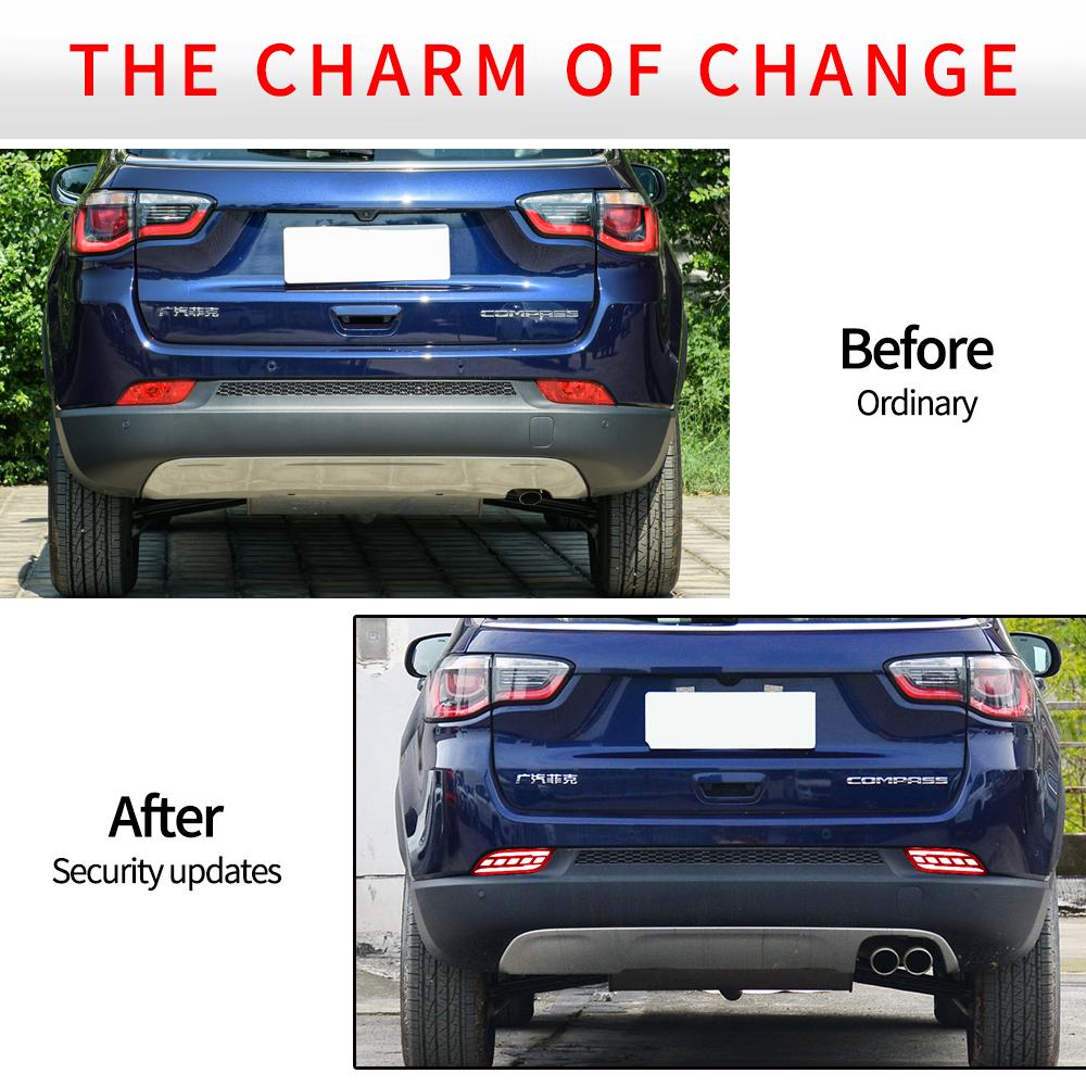 13 Car Accessors LED Reflector For Jeep COMPASS 2017 2018 2019 2020 Car Tail Light Rear Bumper Light Rear Fog Lamp Brake Light