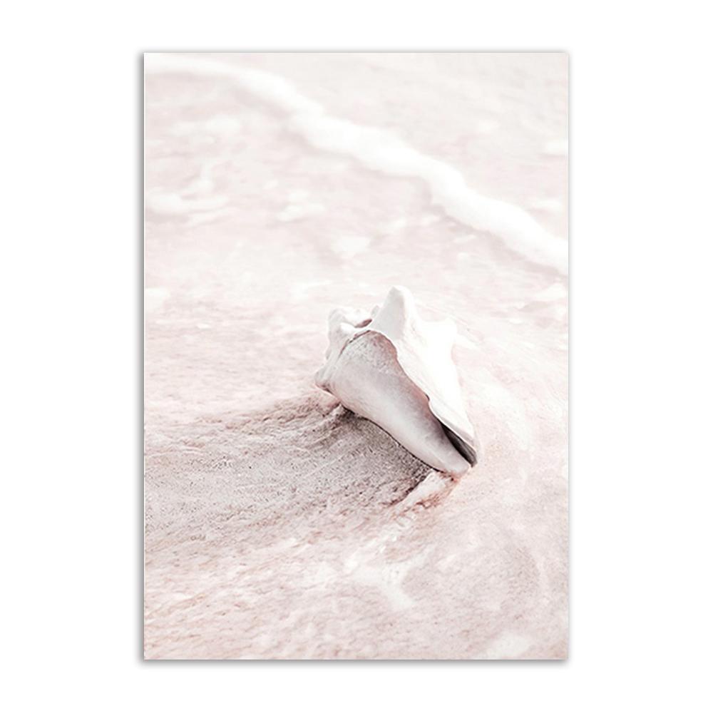 Pink Seascape Wall Art Canvas Painting Sunshine Beach Wall Poster Print Starfish Palm Tree Prints Nordic Wall Picture Home Decor