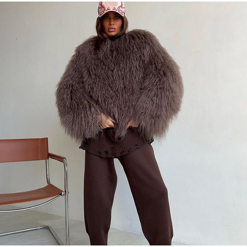Mantocă ocazională de blană artificială pentru femei, toamnă, iarnă, cu gâtul în formă de O, cu păr lung, cu mâneci întregi, pardesiu gros, pentru femei, îmbrăcăminte exterioară elegantă pentru femeie High Street