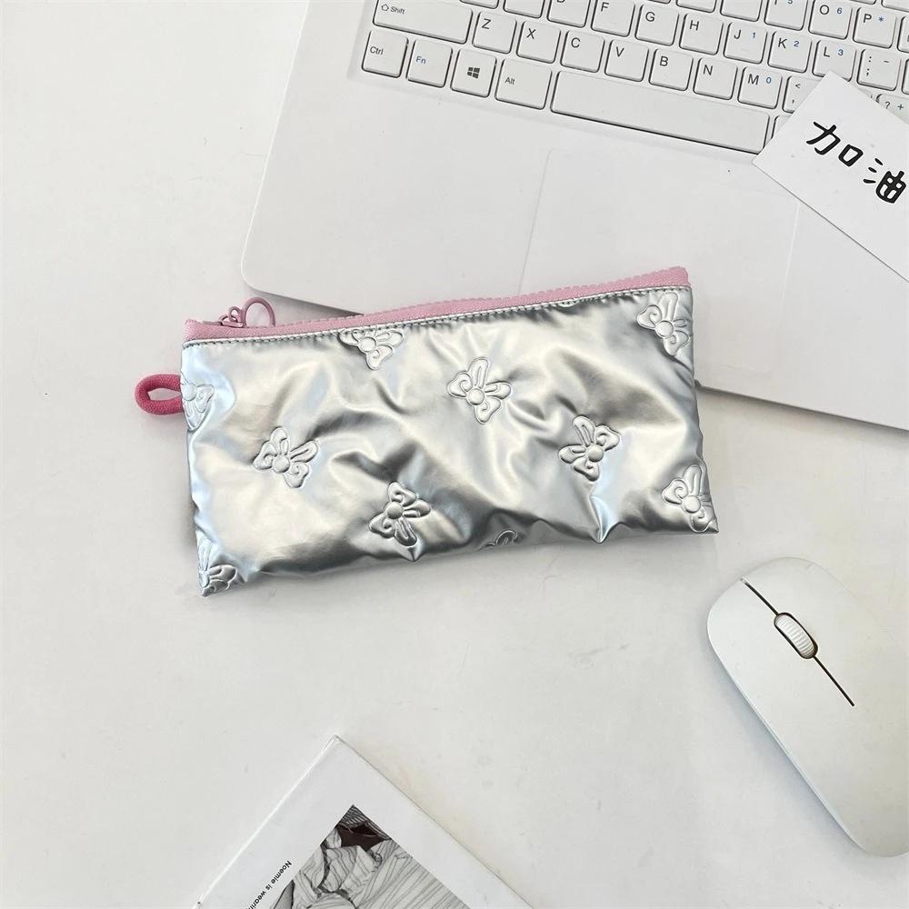 Multifunctional PU Leather Pen Bag Large Capacity Bowknot Printing Pen Pouch Student Pencil Case Stationery Storage Organizer