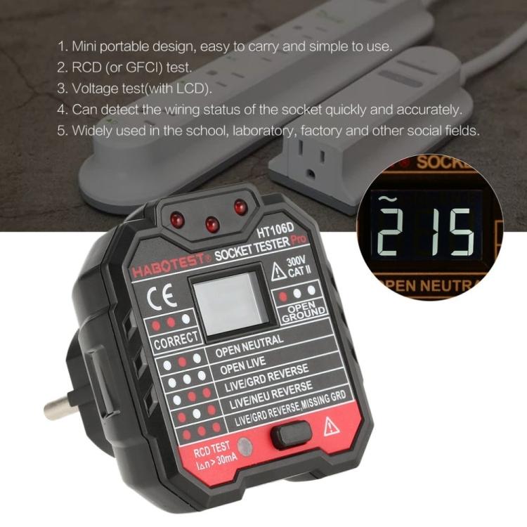 HT106 Socket Testers Voltage Test Detector Ground Line Neutral Line Live Line Leakage Electroscope