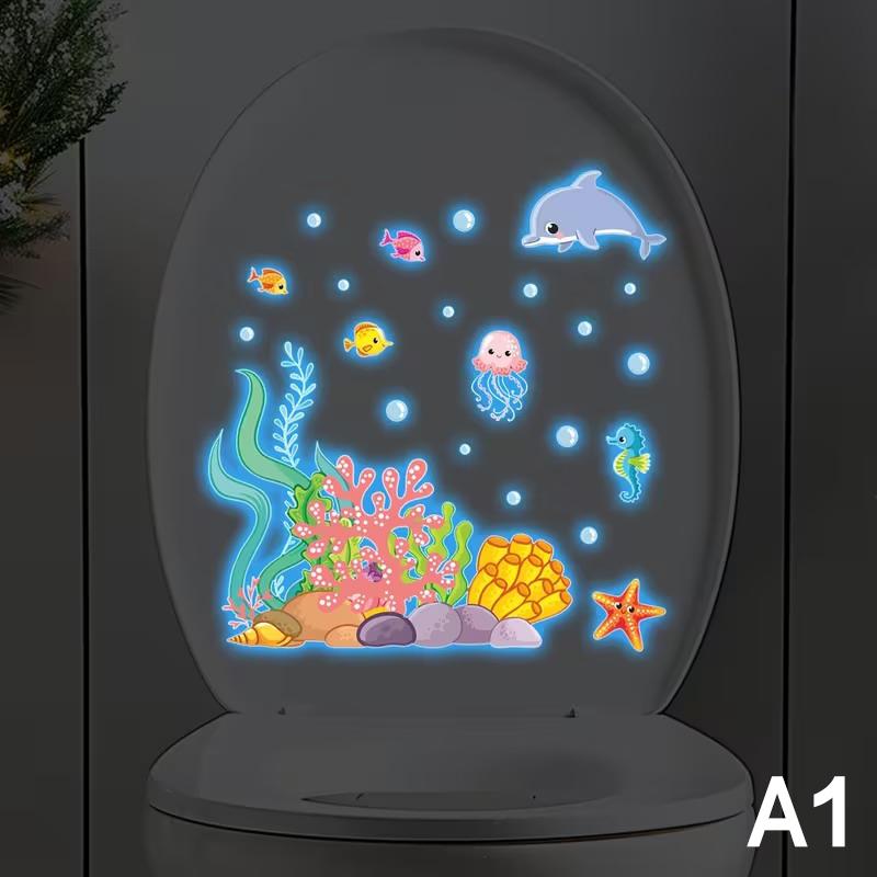 Glow-In-The-Dark Ocean Fish Toilet Sticker Bathroom Decoration Self-Adhesive And Removable Home Living Room Wall Decoration