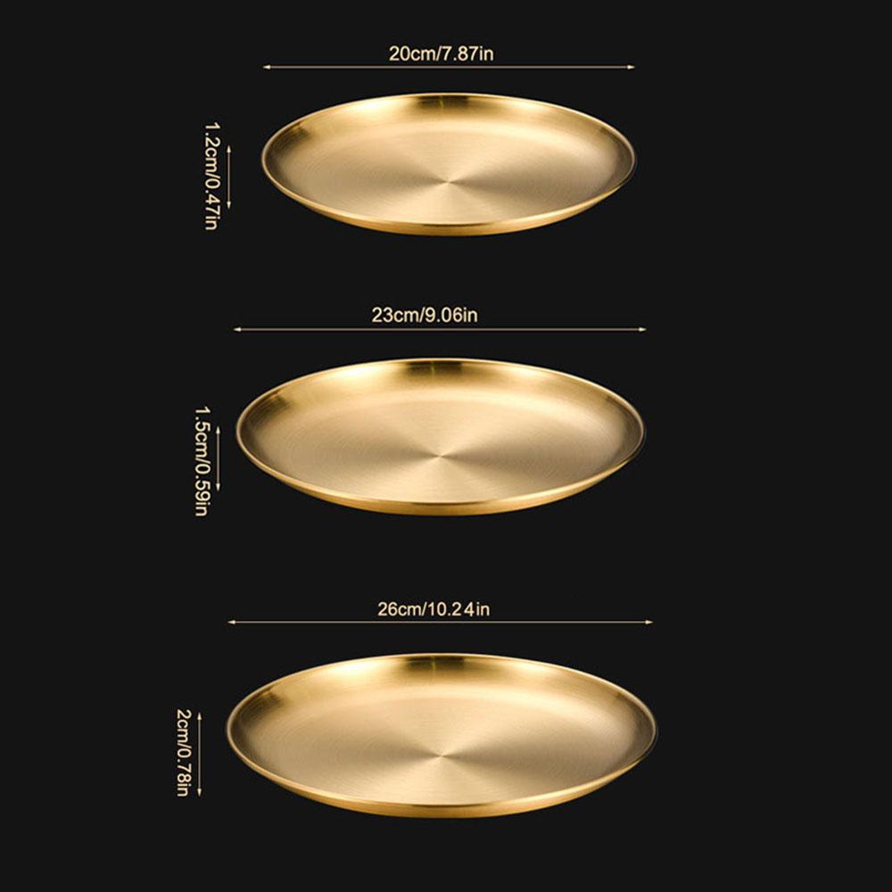 5 Stück/Set Goldene Edelstahl Runde Platte Rostfrei Flache Tablettplatte Campingplatte BBQ Picknick Geschirr Kochgeschirr