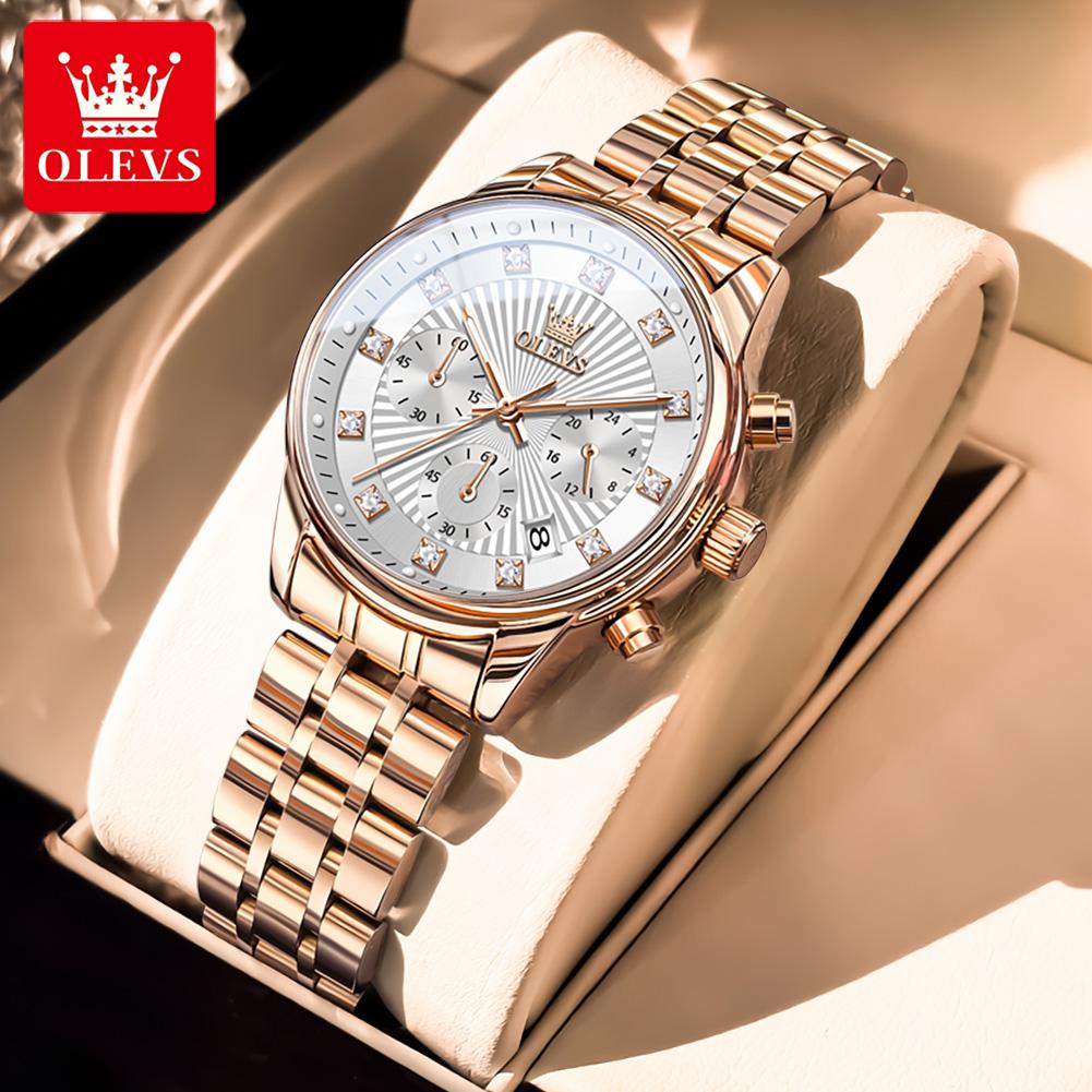 OLEVS Women Watch Original Business Automatic Date Waterproof Chronograph Top Luxury Elegant Diamond Women Quartz Watch