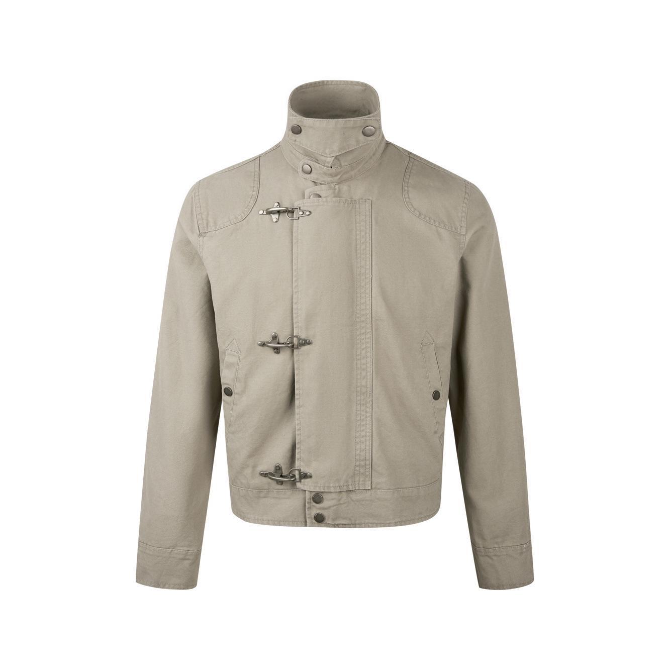Unisex Retro Arbeitsjacke - Herbst/Winter Stehkragen mit Hummerverschluss L graue
