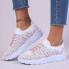 Fashion Mixed Color Knitted Platform Sneakers Women Spring Summer Casual Thick Sole Sports Shoes Woman Lace Up Non Slip Walking Shoes